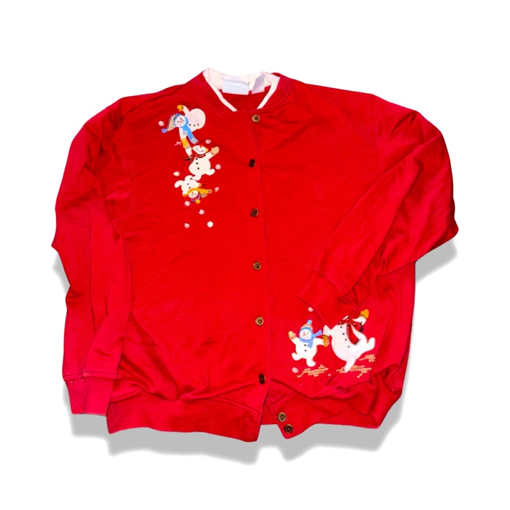 Ugly Christmas sweater: Button Up Snowman Cardigan: Womens LG: True Vintage